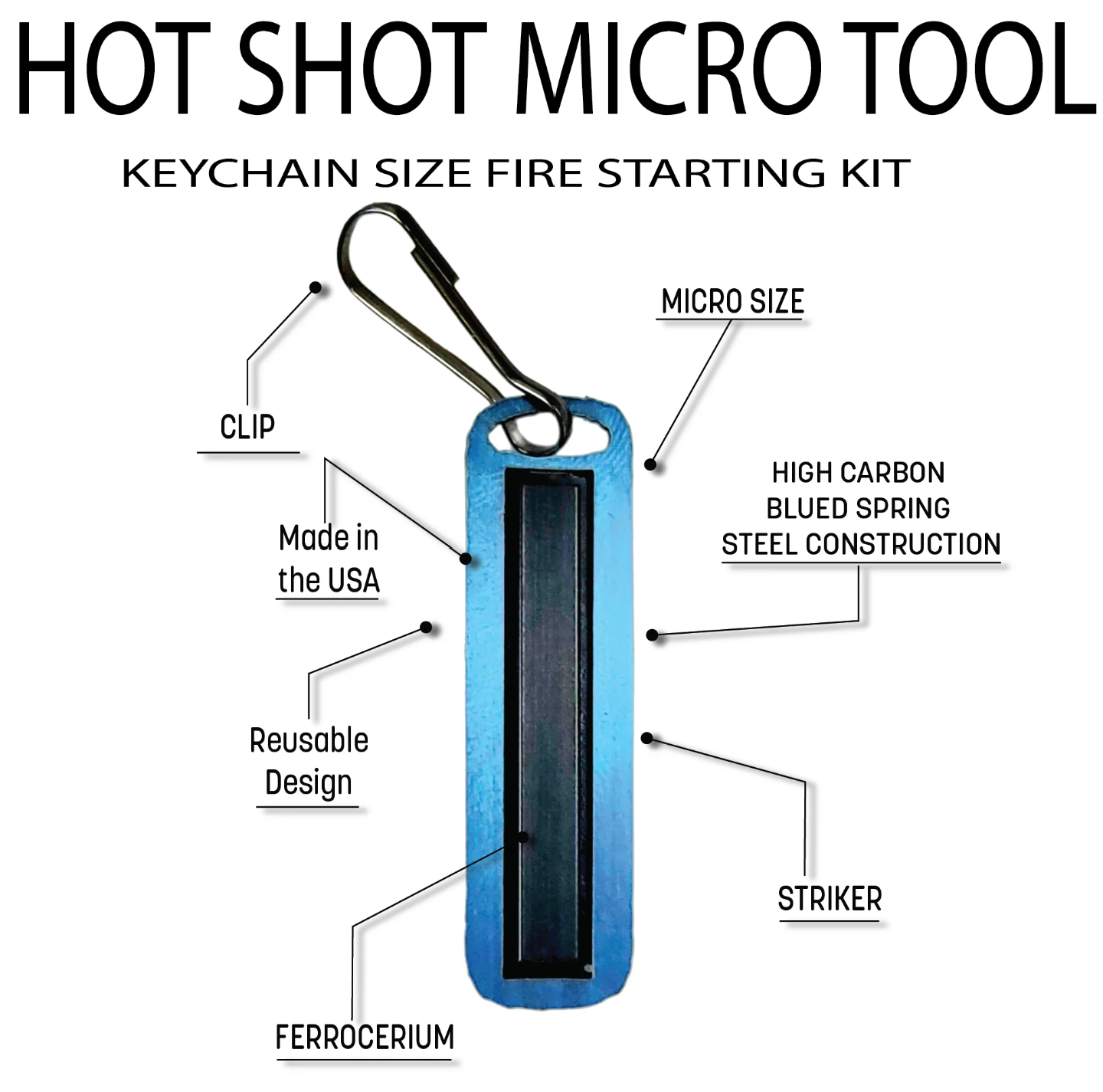 Hot Shot Micro Tool: Keychain Ferro Rod Firestarter