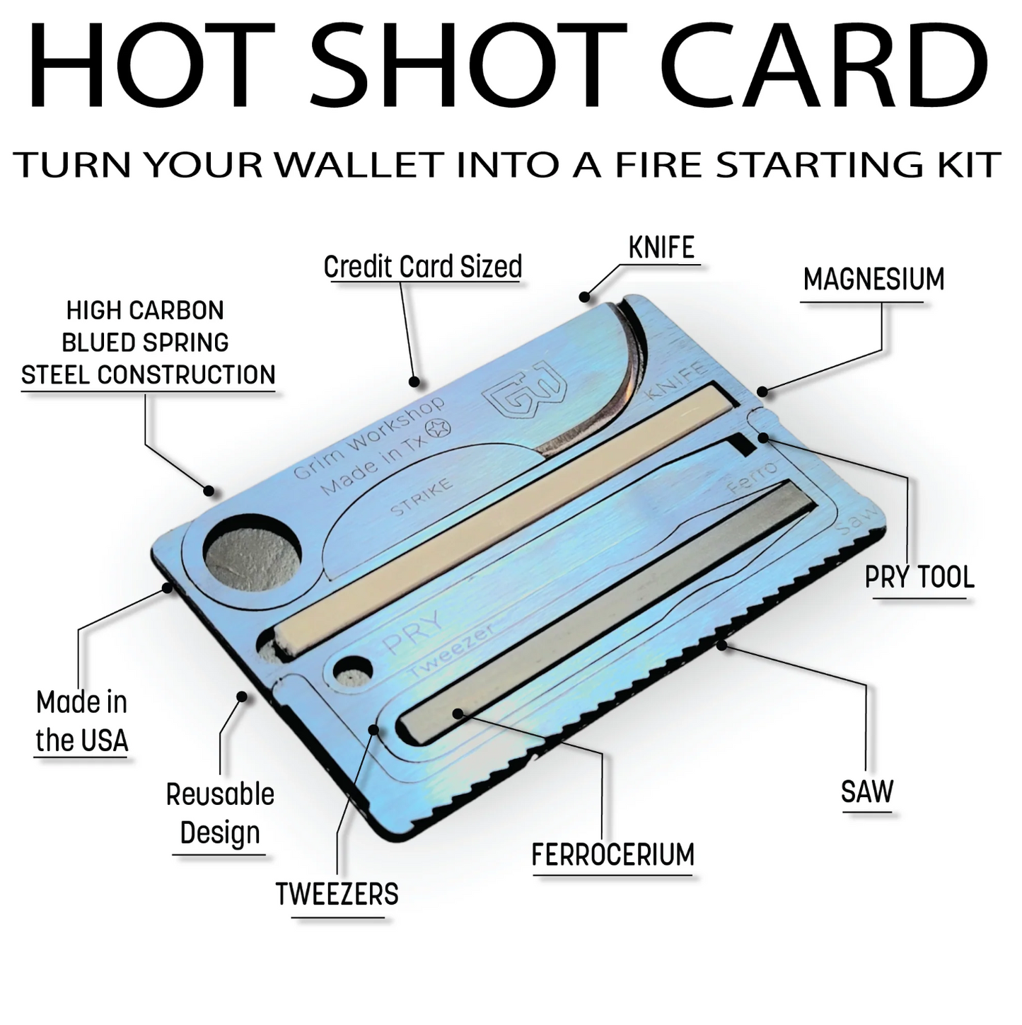 Hot Shot Fire Card Gen2: Survival Knife with Fire Starter Cards